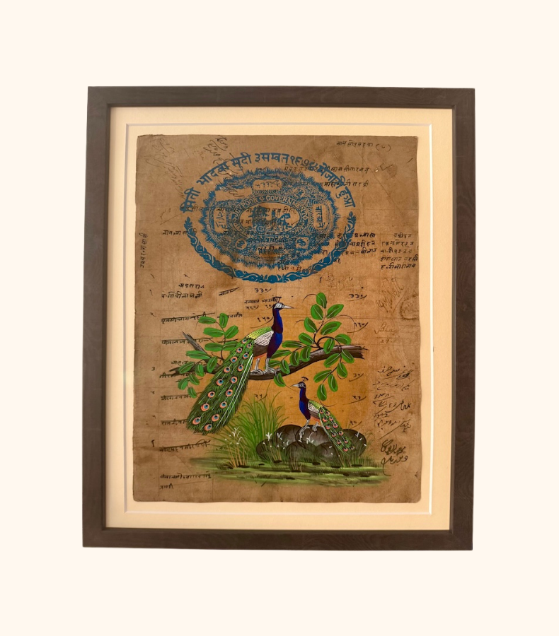 13 Zeichnung Pfauenszenerie auf Stempelpapier III – Bild 1